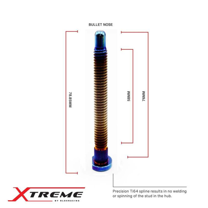 BLOX Racing BXAC-00176-B Titanium Extended Wheel Studs M12X1.5mm 8Pcs Honda Fitment - Burnt