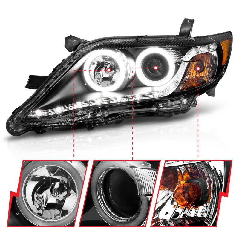 ANZO 121442 2010-2011 Toyota Camry Projector Headlights w/ Halo Black (CCFL)