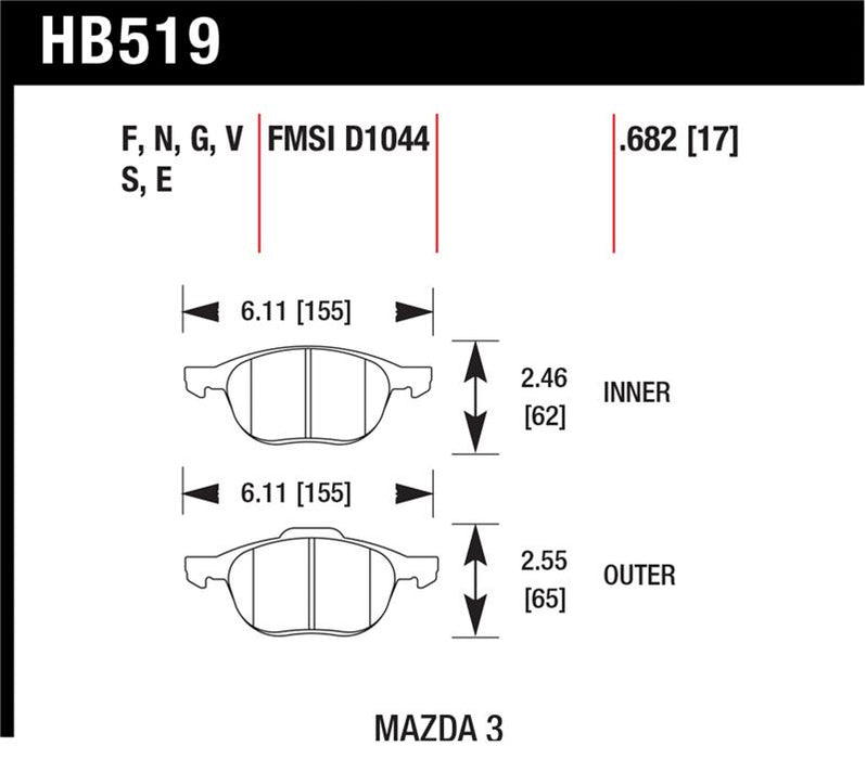 Hawk Performance HB519F.682 Hawk HPS 08-09 Mazda 3 / Ford/ Volvo HPS Street Front Brake Pads