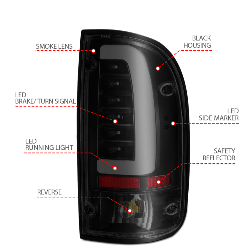 ANZO 311354 1995-2000 Toyota Tacoma LED Taillights Black Housing Smoke Lens (Pair)