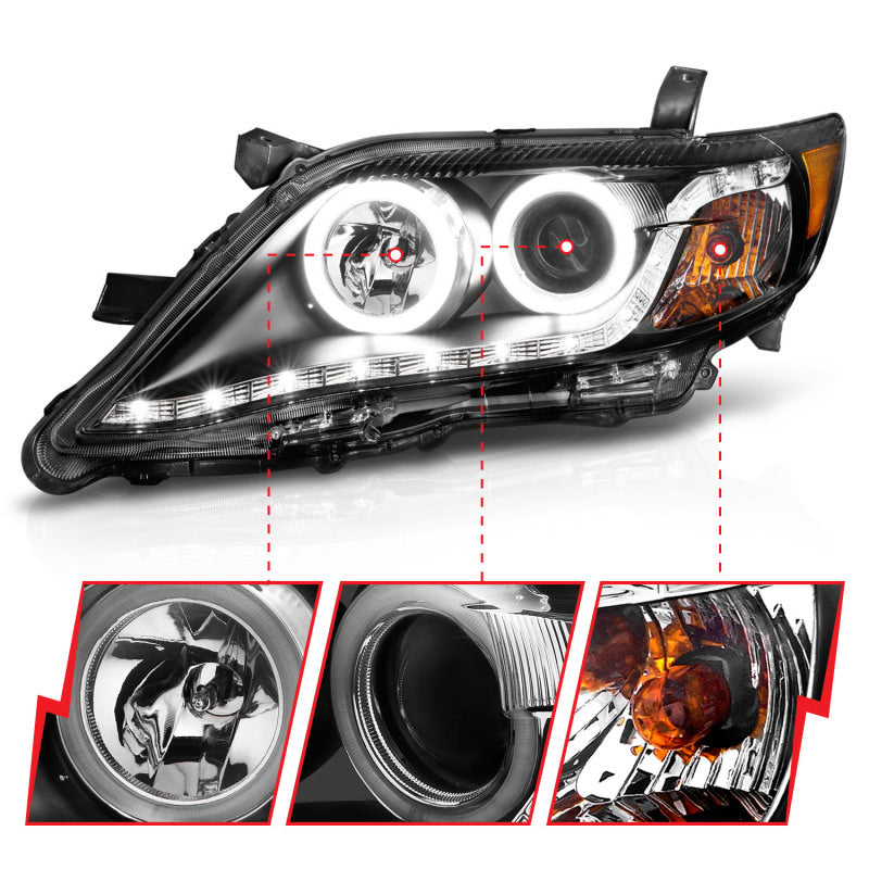 ANZO 121442 2010-2011 Toyota Camry Projector Headlights w/ Halo Black (CCFL)