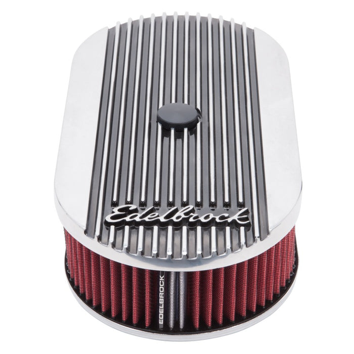 Edelbrock 4273 Air Cleaner Elite II Oval Single 4-Bbl Carb 2 5In Red Element Polished