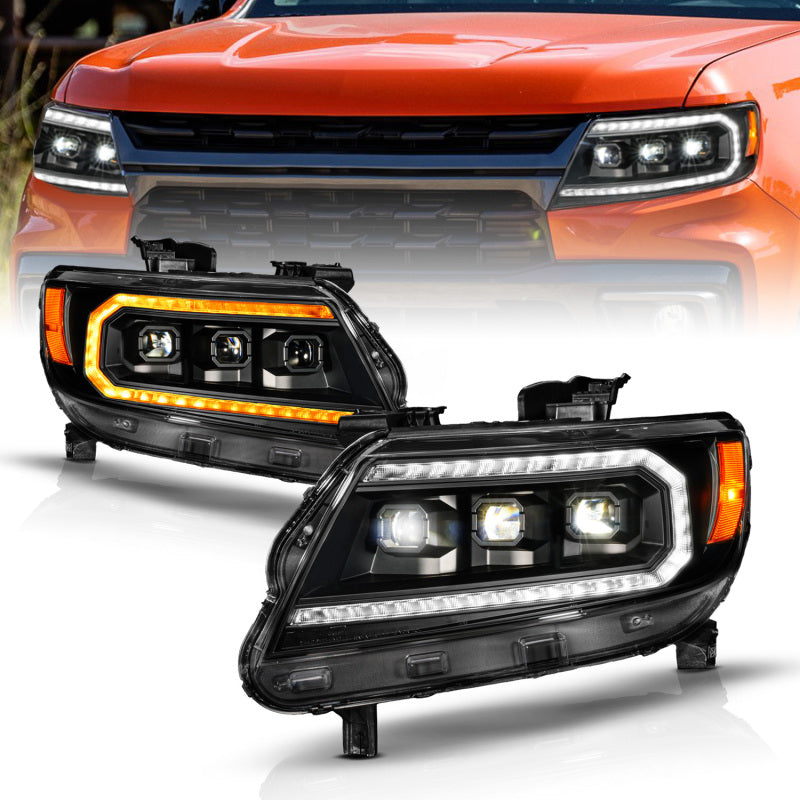 ANZO 111634 15-22 Chevy Colorado Blk Housing Full LED DRL Projector Headlight w/ Sequential Light Bar