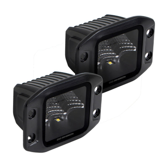 Go Rhino 750400321FCF Xplor Blackout Series Cube LED Flood Light Kit (Flush Mount) 3x3 - Blk (Pair)