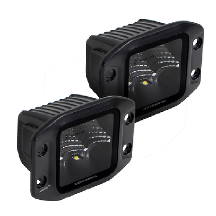 Go Rhino 750400321FCF Xplor Blackout Series Cube LED Flood Light Kit (Flush Mount) 3x3 - Blk (Pair)