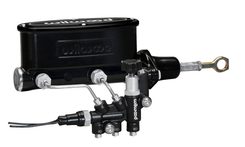 Wilwood 261-13272-BK HV Tandem M/C Kit w L/H Bracket & Prop Valve - 7/8in Bore Black-W/Push. - Early Mustang