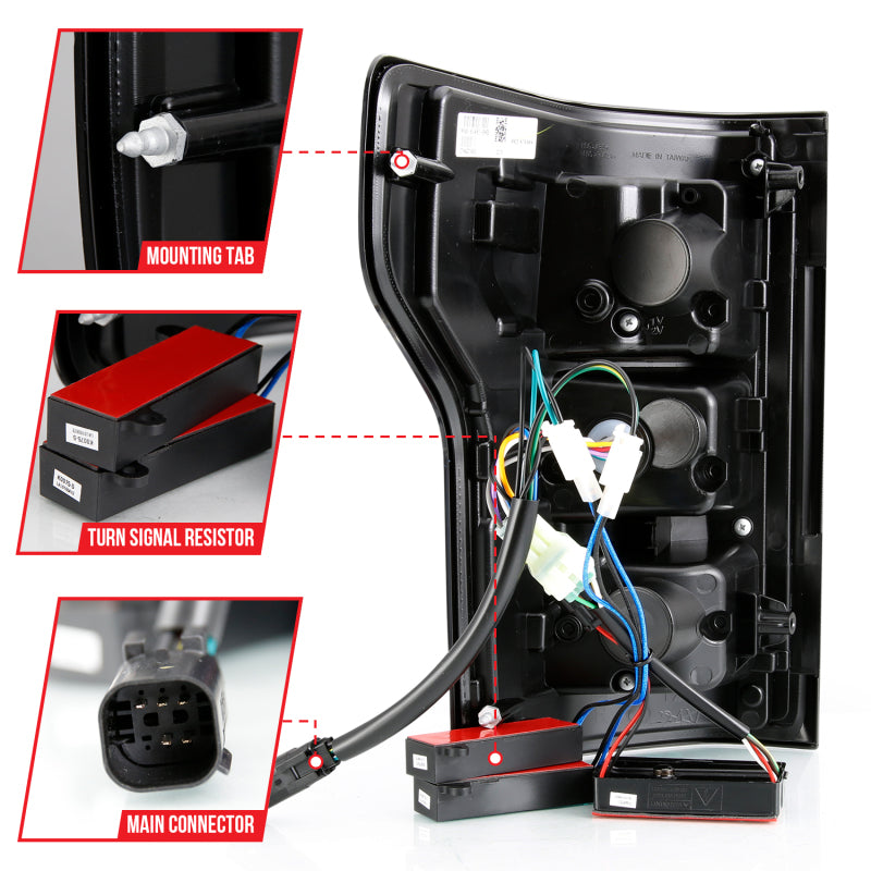 ANZO 311314 18-19 Ford F-150 LED Taillight Black Housing Clear Lens Red Light Bar W/Sequential