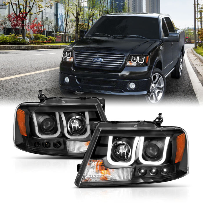 ANZO 111288 2004-2008 Ford F-150 Projector Headlights w/ U-Bar Black