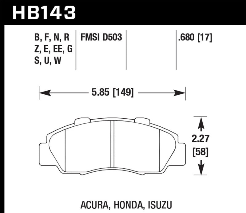 Hawk Performance HB143U.680 Hawk Acura / Honda / Isuzu DTC-70 Race Front Brake Pads