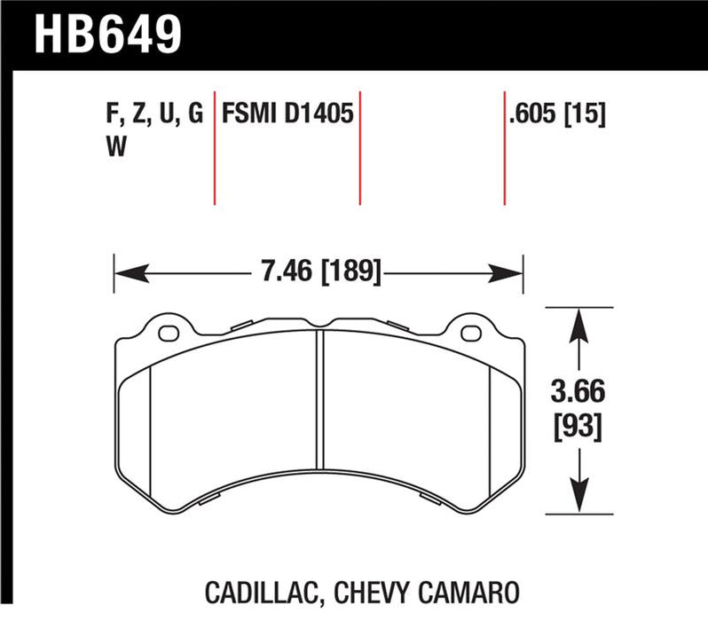 Hawk Performance HB649W.605 Hawk 08-12 Cadillac CTS-V / 12 Jeep Grand Cherokee (WK2) SRT8 DTC-30 Front Race Brake Pads