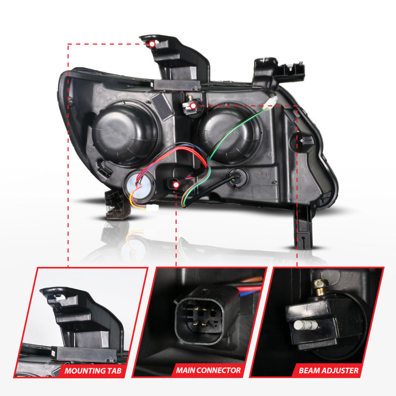 ANZO 111634 15-22 Chevy Colorado Blk Housing Full LED DRL Projector Headlight w/ Sequential Light Bar