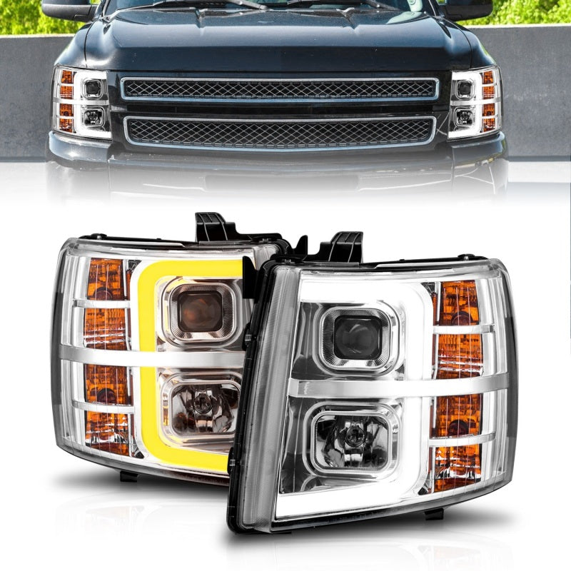 ANZO 111546 2007-2013 Chevrolet Silverado 1500 Projector w/ Light Bar Chrome Housing w/ Sequential