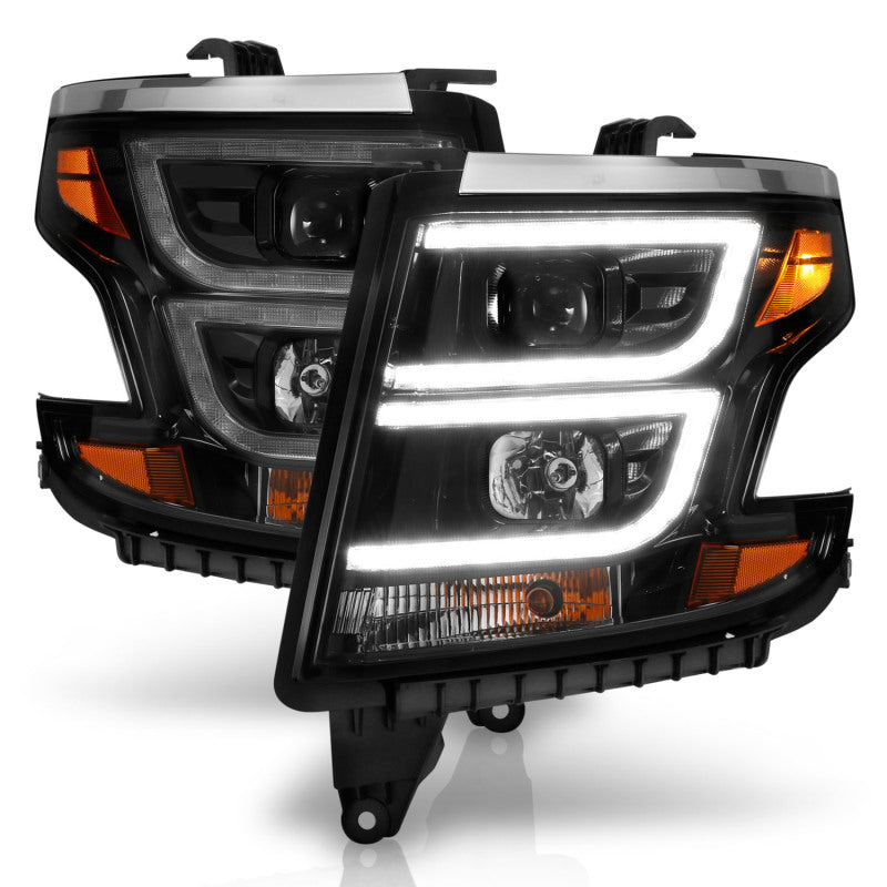 ANZO 111492 2015-2020 Chevy Tahoe Projector Headlights Plank Style Black w/DRL