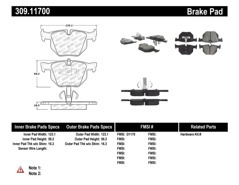 Stoptech 309.11700 StopTech Performance 06 BMW 330 Series (Exc E90) / 07-09 335 Series Rear Brake Pads