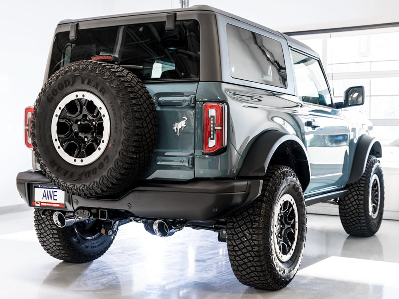 AWE Tuning 3015-33456 2021+ Ford Bronco 0FG Dual Rear Exit Exhaust w/Diamond Black Tips & Bash Guard
