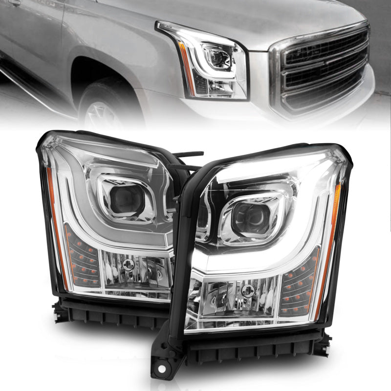 ANZO 111536 2015-2017 GMC Yukon XL Projector Headlights W Lightbar - Chrome/Amber