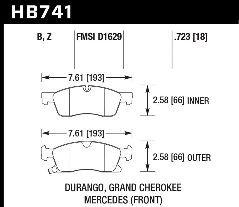 Hawk Performance HB741B.723 Hawk 13-15 Mercedes-Benz GL350/450 12-15 ML350 2015 ML250 HPS 5.0 Front Brake Pads