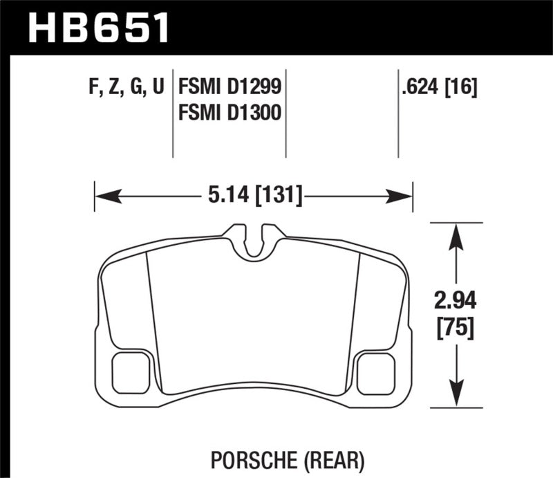 Hawk Performance HB651Z.624 Hawk 07-08 Porsche 911 Turbo/911 GT3/911 GT3 CUP Rear Ceramic Street Brake Pads