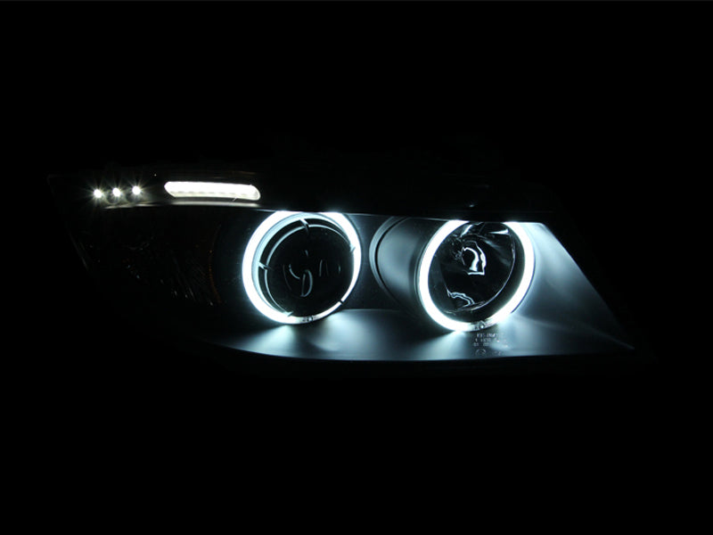 ANZO 121335 2006-2008 BMW 3 Series E90-E91 Projector Headlights w/ Halo w/ LED Bar Black (CCFL)