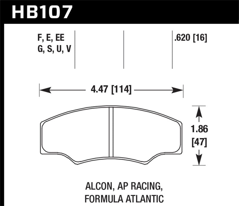 Hawk Performance HB107U.620 Hawk CP2361/CP3228/CP5104/CP5144 AP Racing DTC-70 Brake Pads