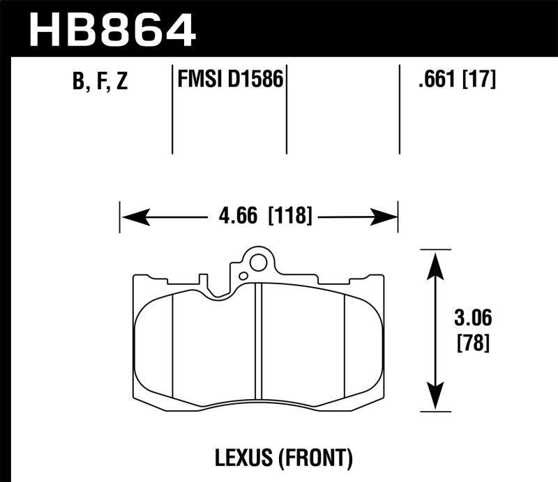 Hawk Performance HB864F.661 Hawk 13-17 Lexus GS350/GS350 F Sport / 12-17 Lexus IS350 HPS Street Front Brake Pads