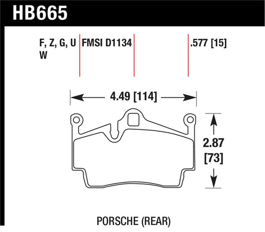 Hawk Performance HB665Z.577 Hawk 2014-2015 Porsche Cayman Performance Ceramic Street Rear Brake Pads