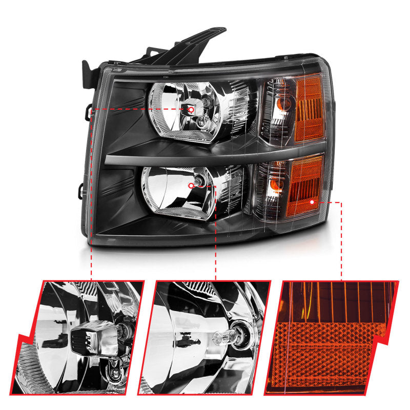 ANZO 111393 2007-2013 Chevrolet Silverado Crystal Headlights Black