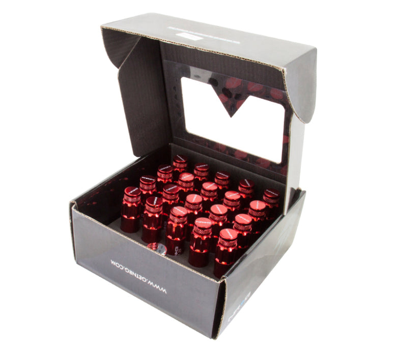 NRG LN-LS700RD-21 700 Series M12 X 1.5 Steel Lug Nut w/Dust Cap Cover Set 21 Pc w/Locks & Lock Socket - Red