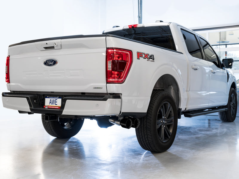 AWE Tuning 3015-23059 AWE 21+ Ford F150 Dual Side Exit Cat-Back Exhaust - 4.5in Diamond Black Tips *For Stock Y-Pipe Only