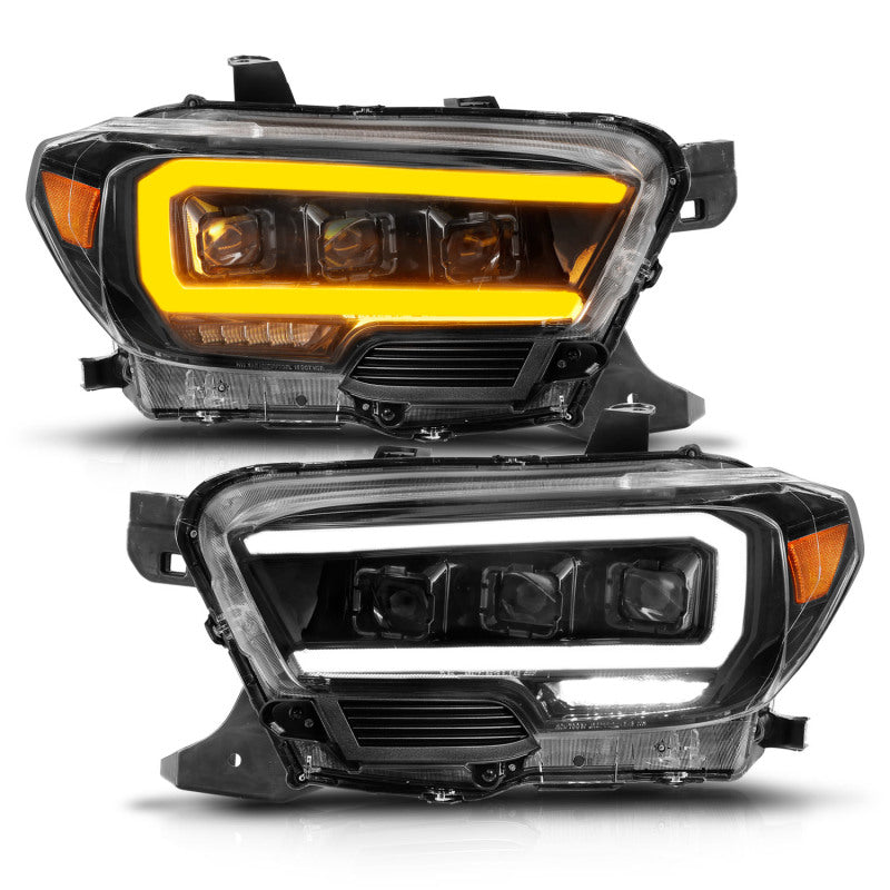 ANZO 111563 16-22 Toyota Tacoma LED Projector Headlights w/ Light Bar Sequential Black Housing w/Initiation
