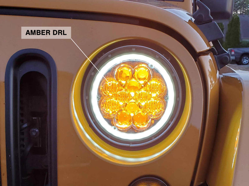 Raxiom J108047 97-18 Jeep Wrangler TJ/JK Axial Spider LED Headlight w/ Amber DRL- Chrome Hsng (Clear Lens)