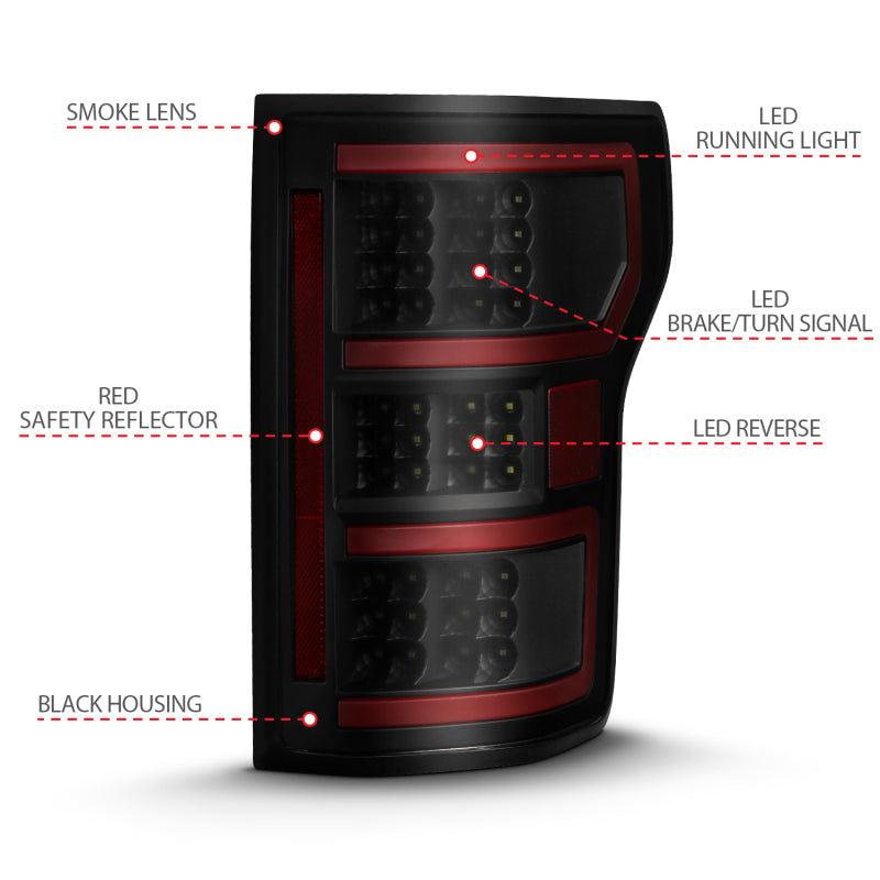 ANZO 311314 18-19 Ford F-150 LED Taillight Black Housing Clear Lens Red Light Bar W/Sequential
