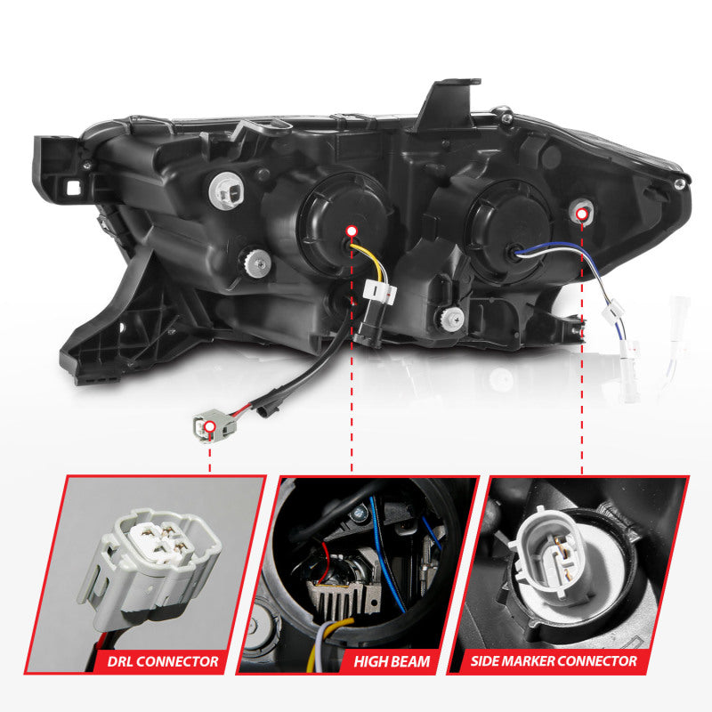 ANZO 111563 16-22 Toyota Tacoma LED Projector Headlights w/ Light Bar Sequential Black Housing w/Initiation