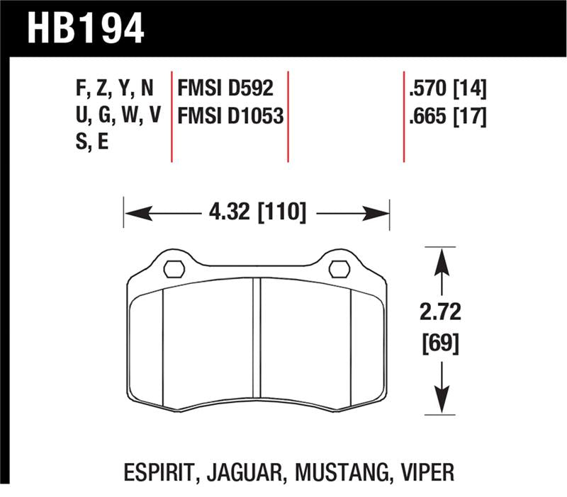 Hawk Performance HB194G.570 Hawk 10-11 Chevy Camaro SS DTC-60 Race Rear Brake Pads
