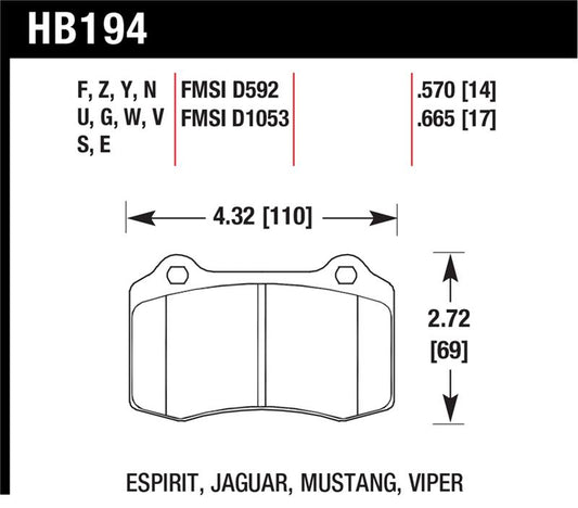 Hawk Performance HB194G.570 Hawk 10-11 Chevy Camaro SS DTC-60 Race Rear Brake Pads