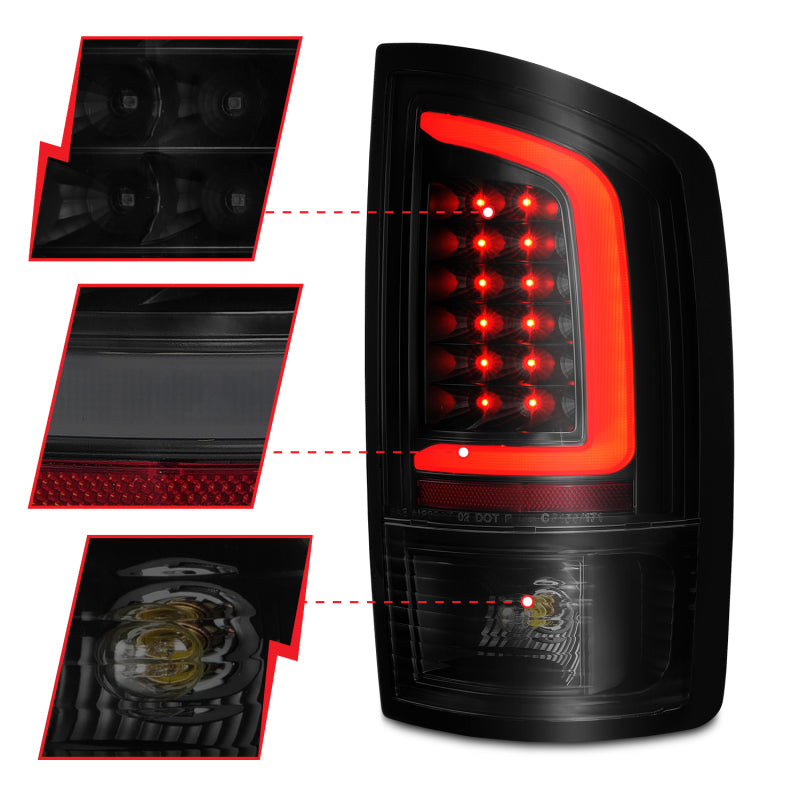 ANZO 311369 2002-2006 Dodge RAM 1500 LED Tail Lights w/ Light Bar Black Housing Smoke Lens