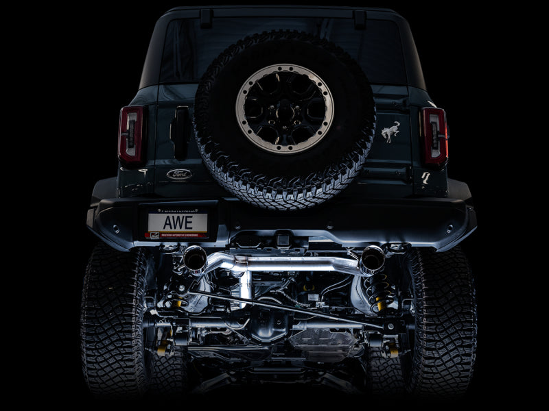 AWE Tuning 3015-33456 2021+ Ford Bronco 0FG Dual Rear Exit Exhaust w/Diamond Black Tips & Bash Guard