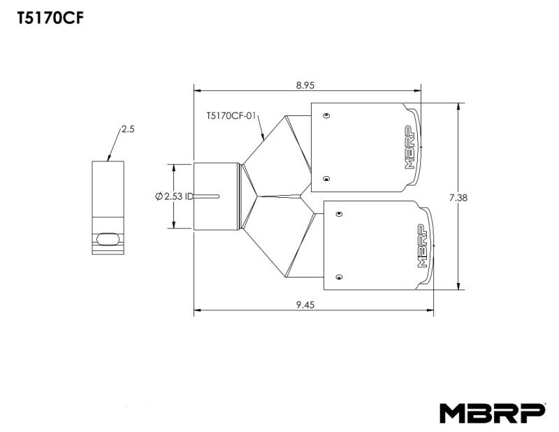 MBRP T5170CF Universal Carbon Fiber Dual Tip 3.5in OD/2.5in Inlet