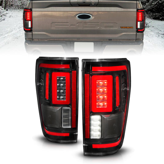 ANZO 311473 21-23 Ford F-150 LED Taillights Seq. Signal w/BLIS Cover - Black Housing