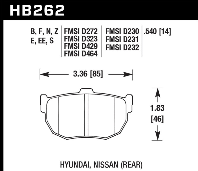 Hawk Performance HB262N.540 Hawk 89-97 Nissan 240SX SE HP+ Street Rear Brake Pads