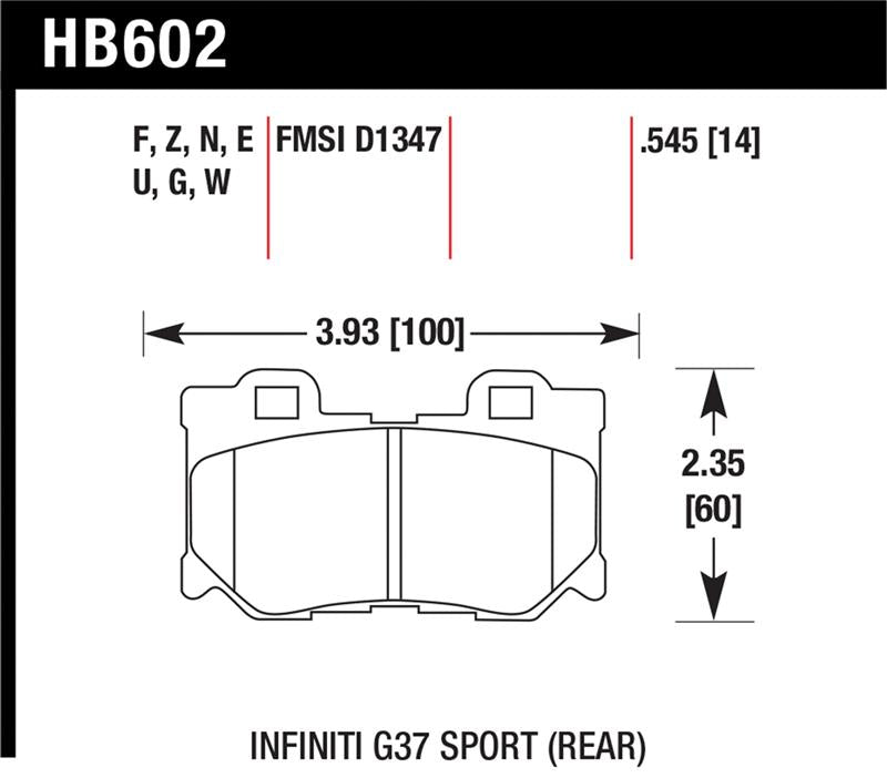 Hawk Performance HB602B.545 Hawk 2009-2013 Infiniti FX50 Sport HPS 5.0 Rear Brake Pads