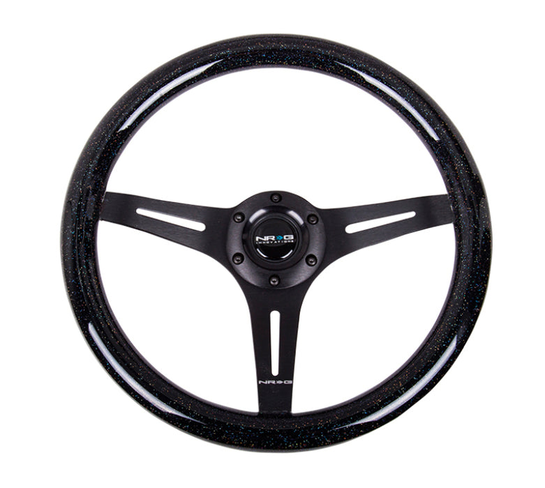 NRG ST-015BK-BSB Classic Wood Grain Steering Wheel (350mm) Black Sparkled Grip w/Black 3-Spoke Center