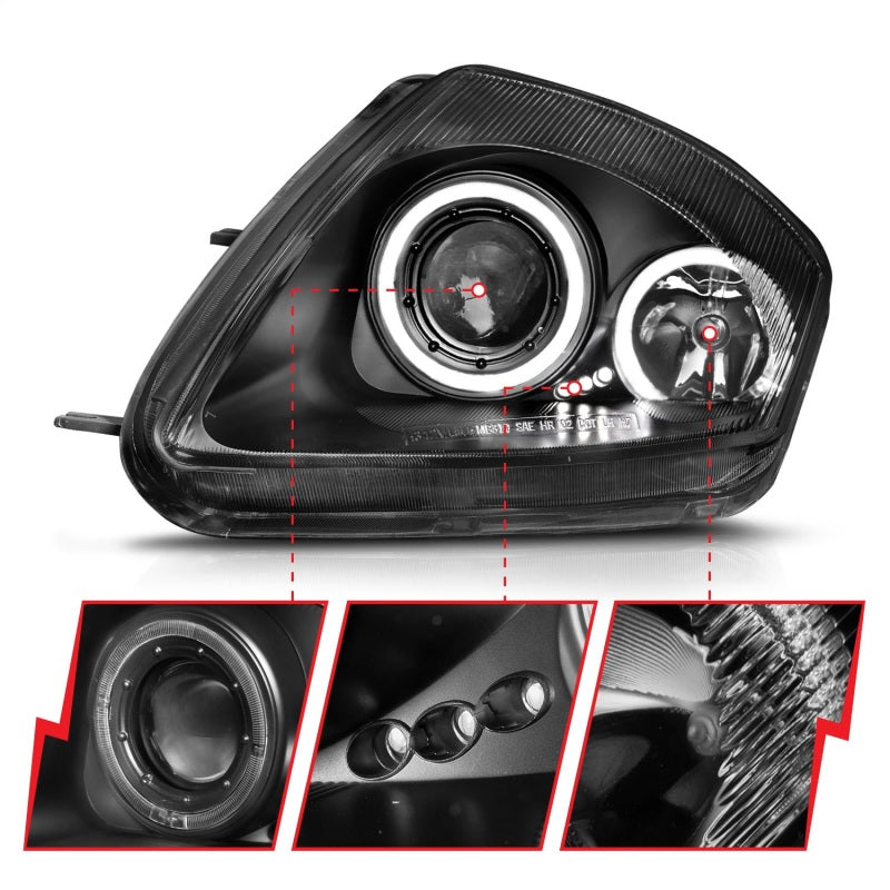 ANZO 121332 2000-2005 Mitsubishi Eclipse Projector Headlights w/ Halo Black