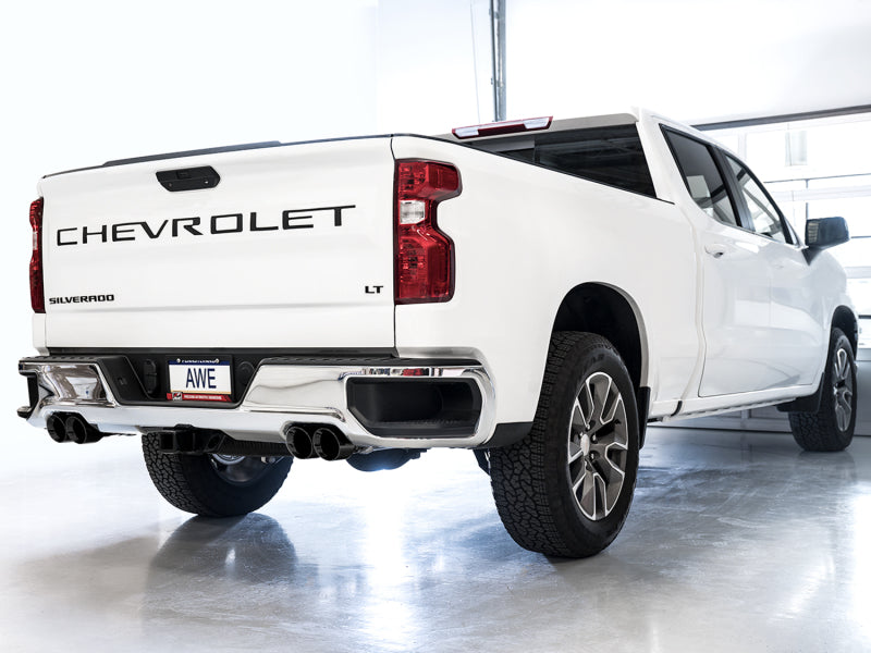 AWE Tuning 3015-43204 4th Gen GM 1500 6.2L 0FG Catback Split Rear Exit (w/ Bumper Cutouts) - Quad Diamond Tips