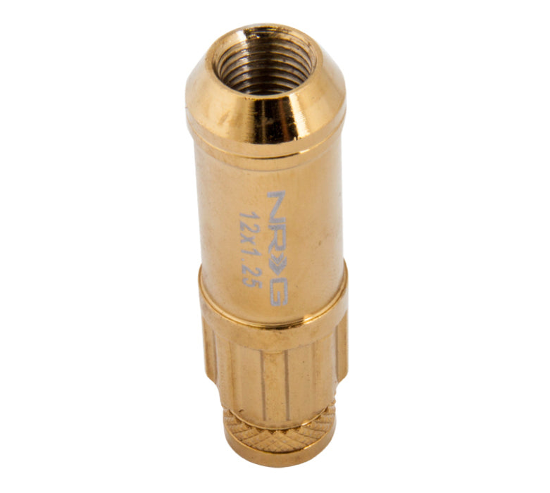 NRG LN-LS710CG-21 700 Series M12 X 1.25 Steel Lug Nut w/Dust Cap Cover Set 21 Pc w/Locks & Socket - Chrome Gold