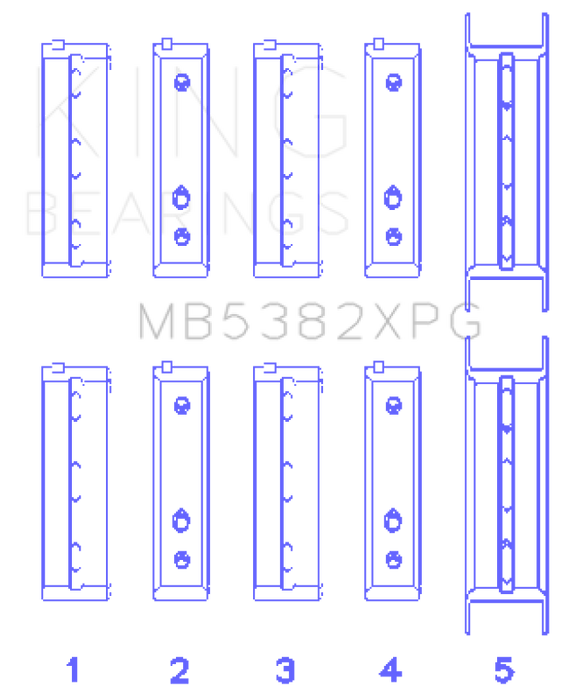 King Engine Bearings MB5382XPG0.25 King Subaru EJ20/EJ22/EJ25 (Thrust in #5 Position) Tri-Metal Perf Main Bearing Set - Size +0.25mm