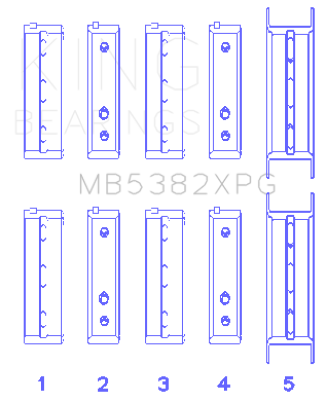 King Engine Bearings MB5382XPGSTDX King Subaru EJ20/EJ22/EJ25 (For Thrust in #5 Position) Tri-Metal Perf Main Bearing Set - Size STDX