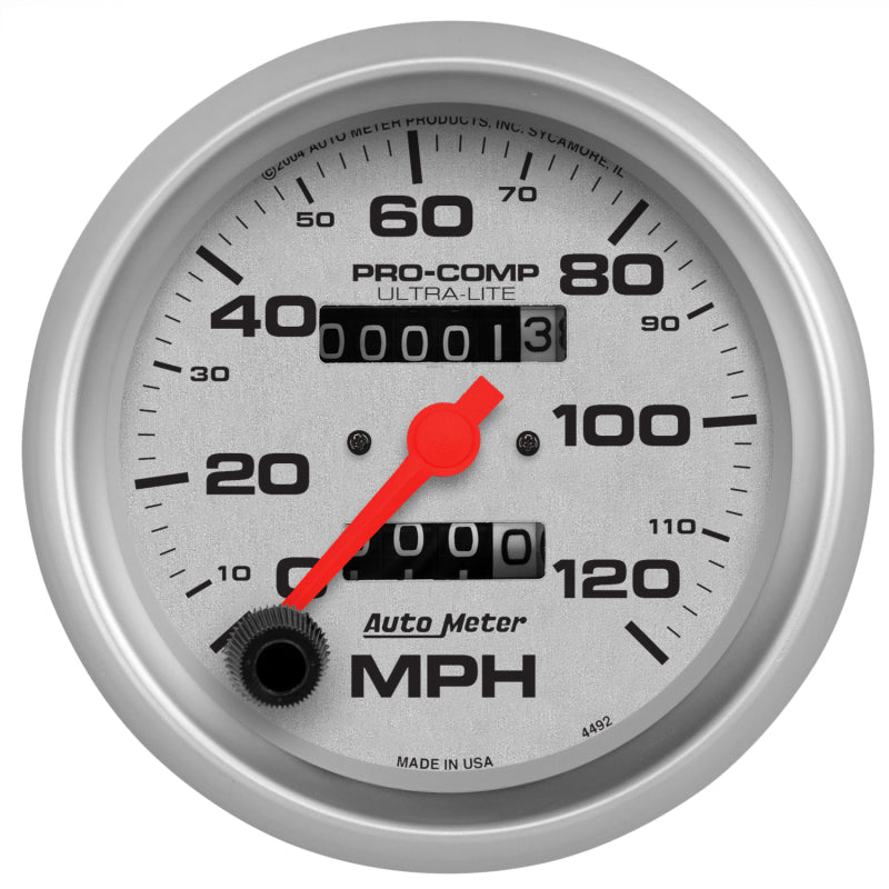 AutoMeter 4492 Autometer Ultra-Lite 3-3/8 inch 120 MPH Mechanical In Dash Speedometer