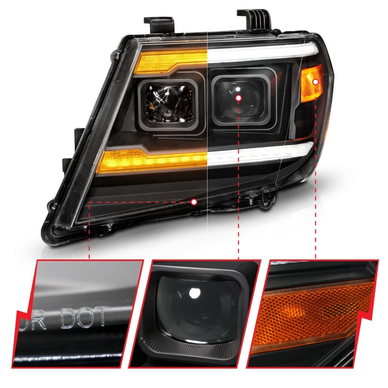 ANZO 111597 09-20 Nissan Frontier Black Projector Plank Style DRL w/ Switchback & Sequential LED DRL