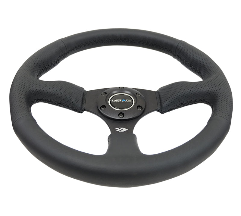 NRG RST-023MB-R Reinforced Steering Wheel (350mm / 2.5in. Deep) Blk Leather Comfort Grip w/5mm Matte Blk Spokes